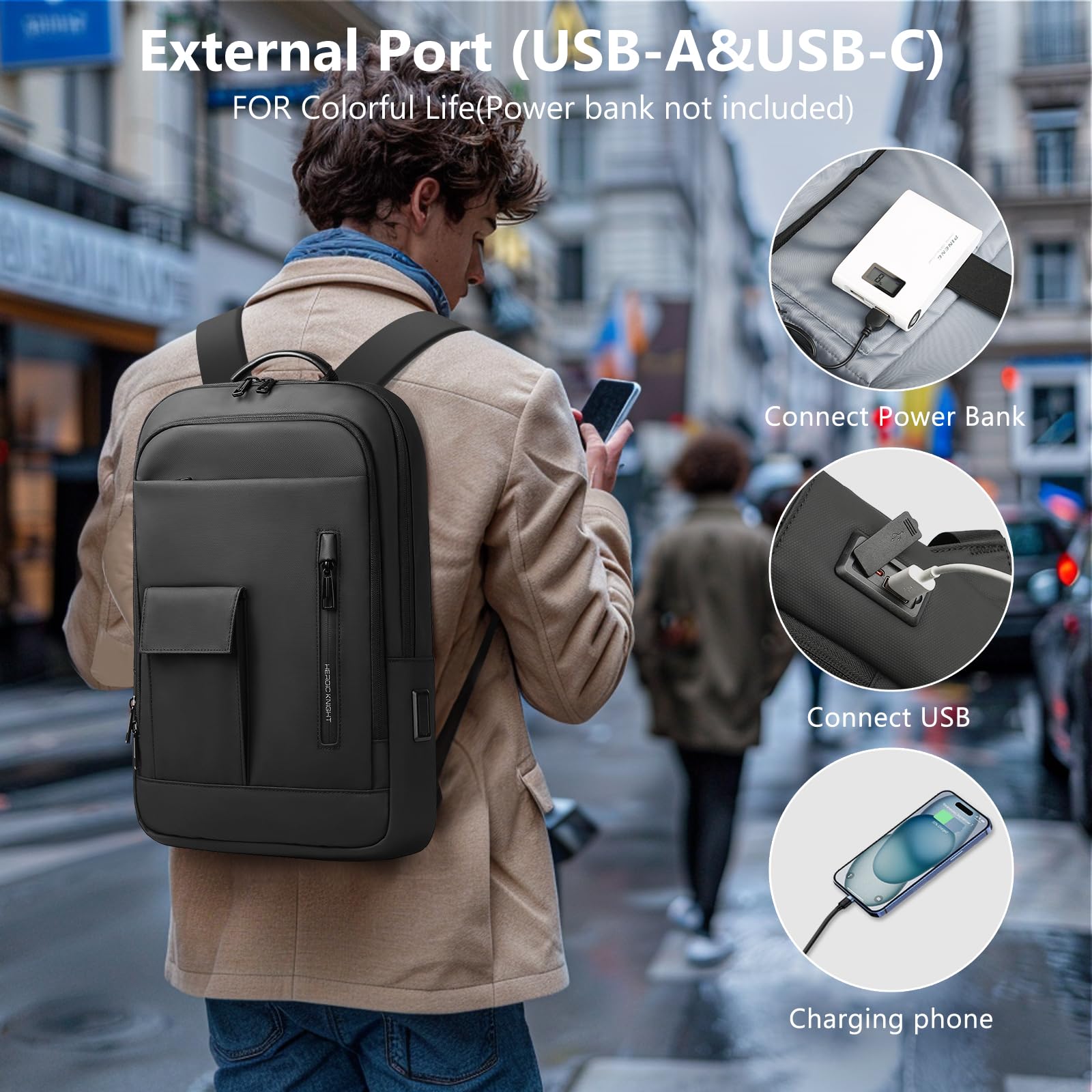 Zaino sottile per uomo e donna, zaino per laptop da 15,6 pollici con porta di ricarica USB, zaino leggero per computer da viaggio