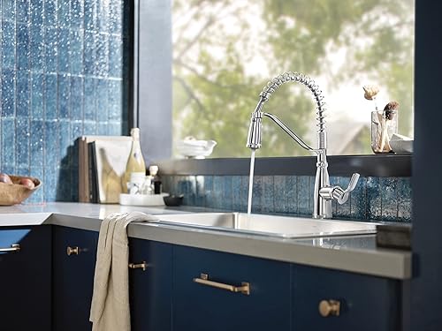 Miniatura 11 de Moen Nolia Chrome One-Handle Pre-Rinse Spring Kitchen Faucet with Pull Down Sprayer, Single Hole Kitchen Sink Faucet with Soap Dispenser, 87886