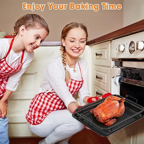 Miniatura 7 de SEALAMB Cesta para freidora de aire para horno, bandeja antiadherente y fácil de limpiar, cesta de freidora de aire para horno con guantes y pinzas