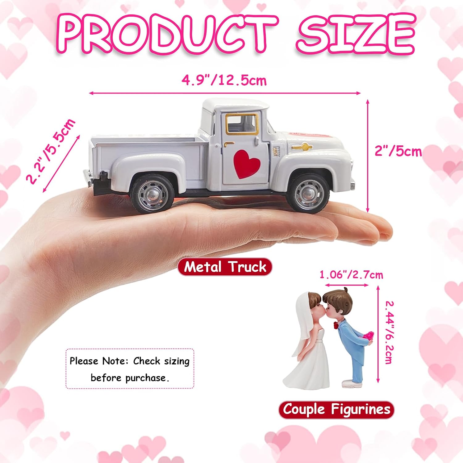 Valentines Day Decorations Farmhouse Vintage Mini Truck with Love Couple Figurines, Heart Pattern, Valentine's Day Home Tiered Tray Decor Valentine & Wedding Table Centerpiece Gift for Her Him image 3