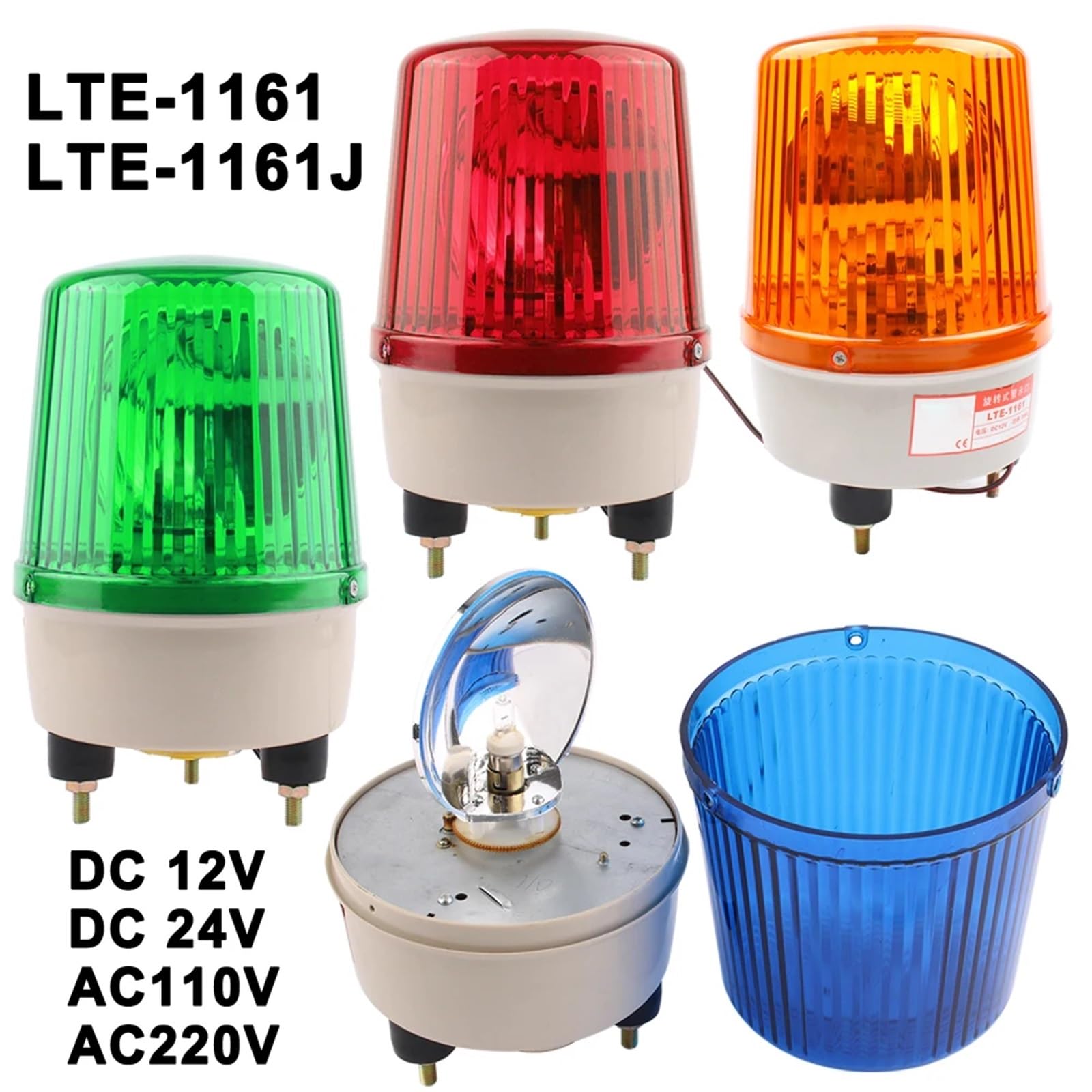 AC110V220V DC12V24V Obrotowy obrotowy dźwiękowy wizualny wskaźnik ostrzegawczy Syrena Syrena LTE-1161J brzęczyk/brak dźwięku (czerwony - z brzęczykiem, AC220V)