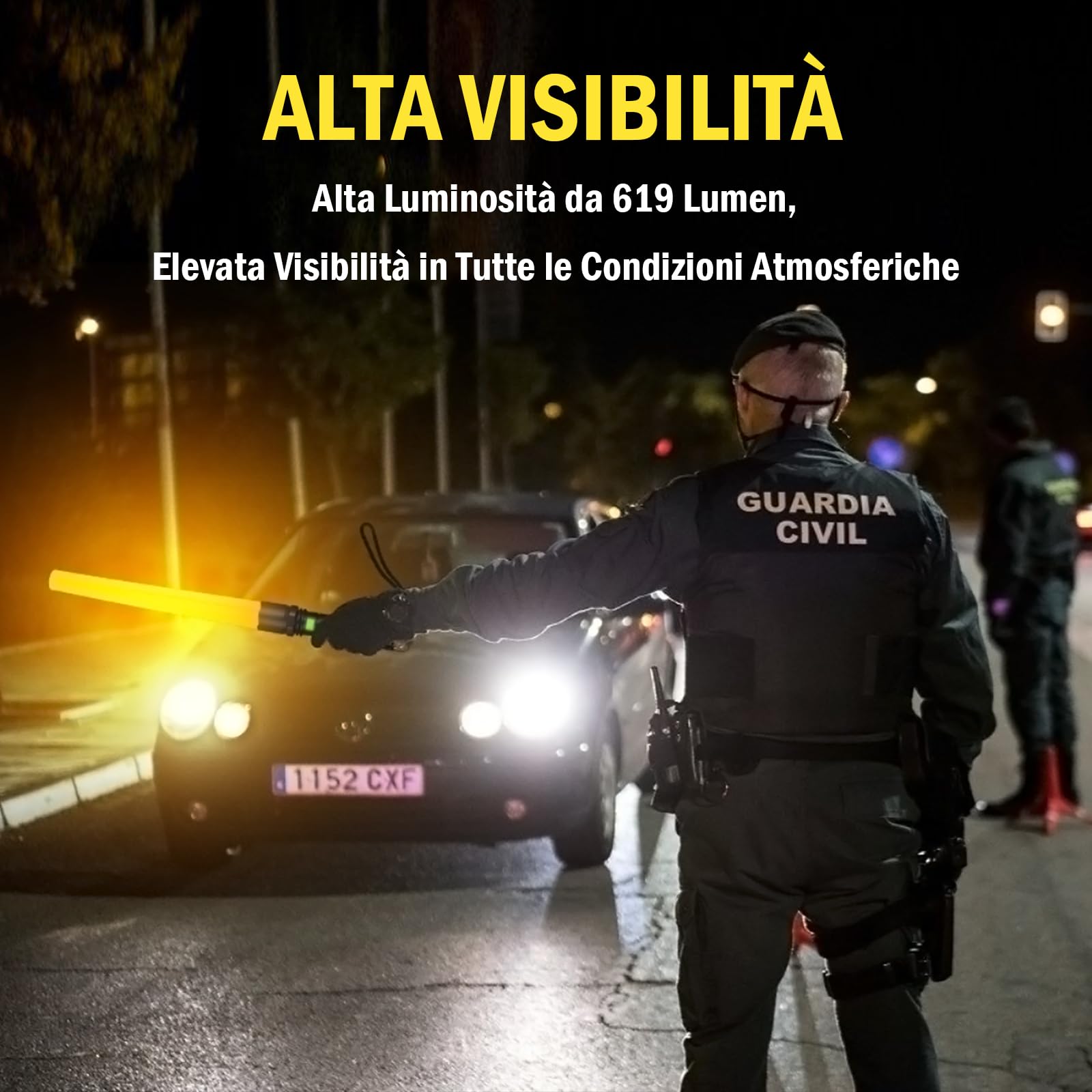UltraFire Torcia a LED ricaricabile da 40,6 cm, 619 lumen, segnale di sicurezza, 3 modalità con modalità lampeggiante rossa, per controllo stradale, aeroporti, polizia, parcheggio, campeggio