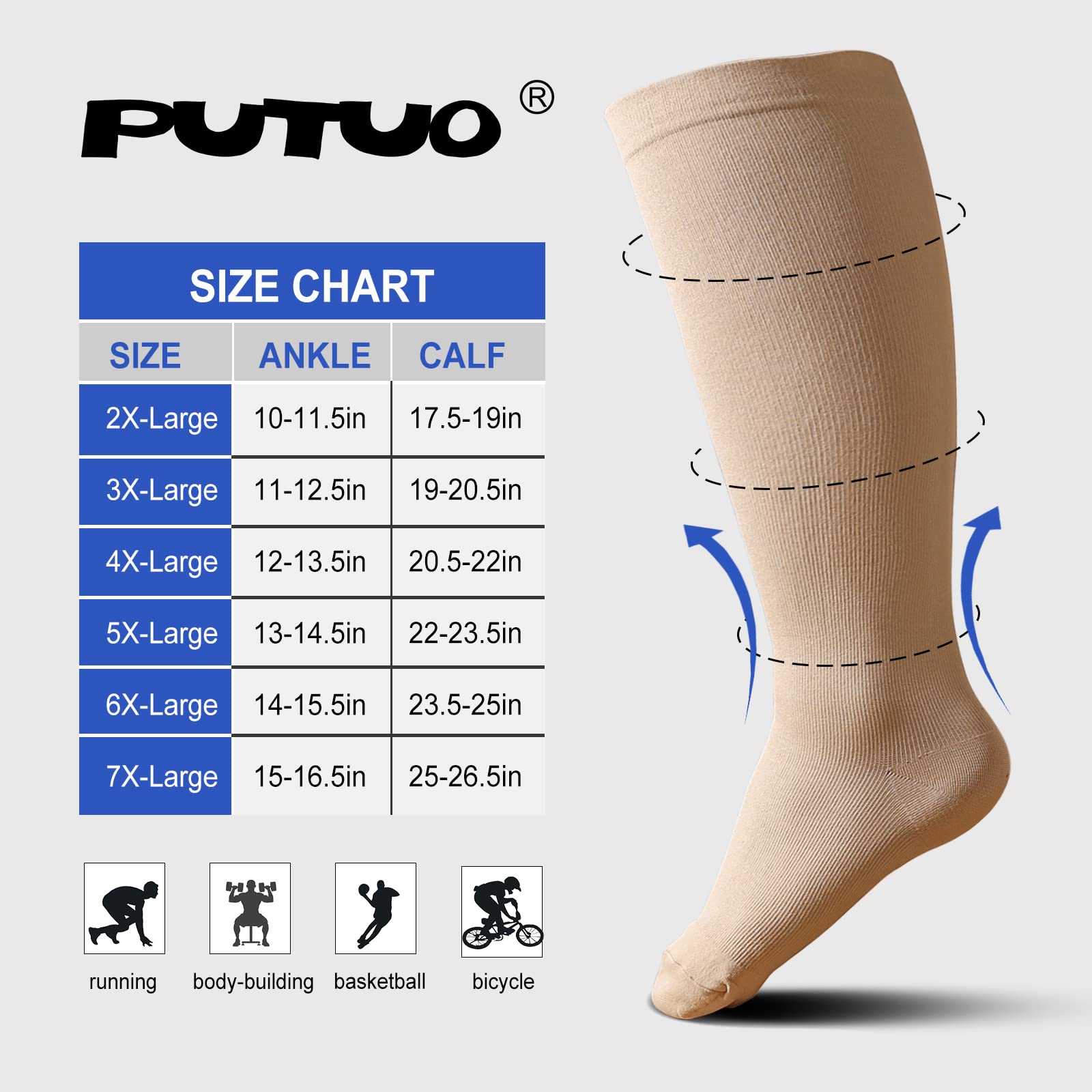 Plus Size Compression Sock For Women: Men Graduated Compression Stockings for Support Flight Travel Running Pregnancy Sports Edema Nurses Seniors Athletic Socks 20-30 mmHg Beige S/M 1Pairs - Image 2