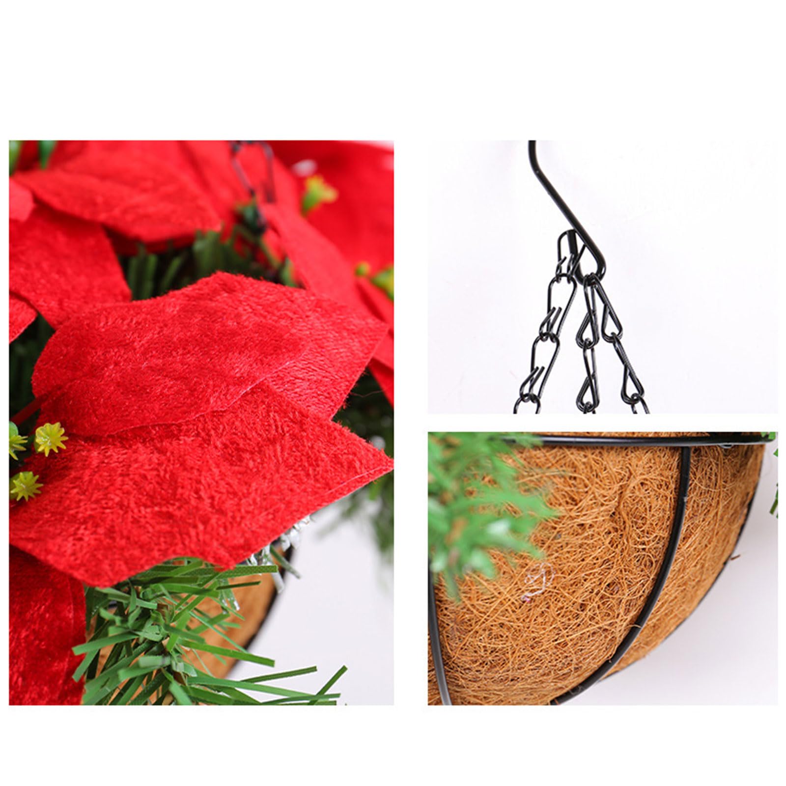 Festive LED Artificial Poinsettia Floral Arrangement Hanging Basket Red Flowers For Home Christmas Decoration Red Flowers For Christmas Decor