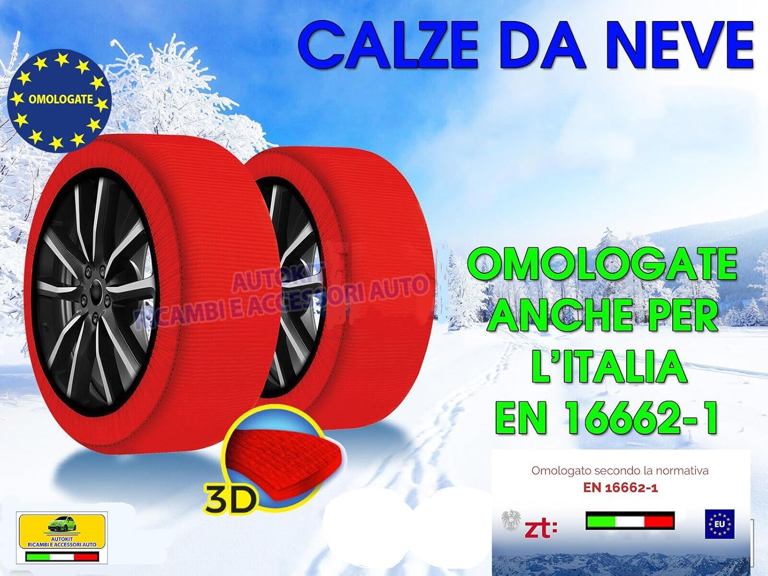 CALZE DA NEVE per auto OMOLOGATE Catene da neve COMPATIBILI con Tipo Cross con sezione Ruote Gomme Cerchio 225/40-18 - T00074