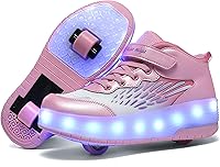 Vista 10 de Wooowyet - Tenis con ruedas y luces LED para niños y niñas, con ruedas, USB recargable, cierre de gancho y bucle