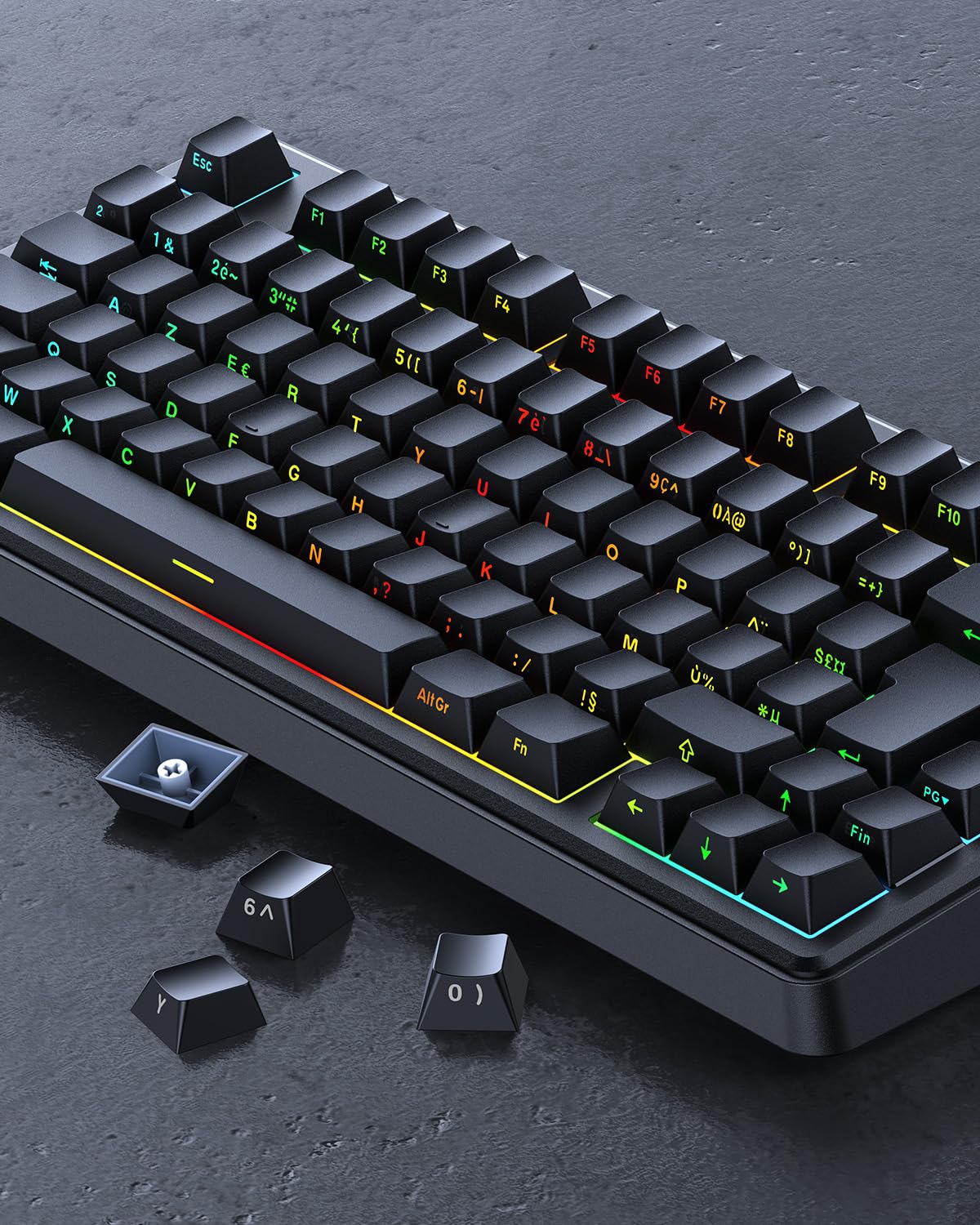 OMOTON Capuchons de Touches en Français, Cherry Profil 127 Touches PBT avec extracteur de Touches, Gravur Latéral pour MX Switch 61/68/84/87/96/108 ANSI/ISO-FR Layout claviers mécaniques - Noir