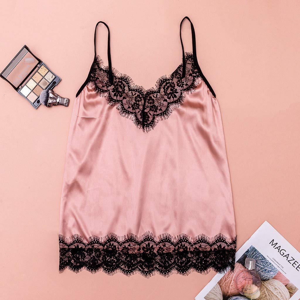 Fiocco Indumenti da Notte Canotta Pizzo Donna Lingerie Pigiama Pantaloni 3 Pezzi Raso Abbigliamento Casual per Donna Lingerie Sexy (Rosa S)
