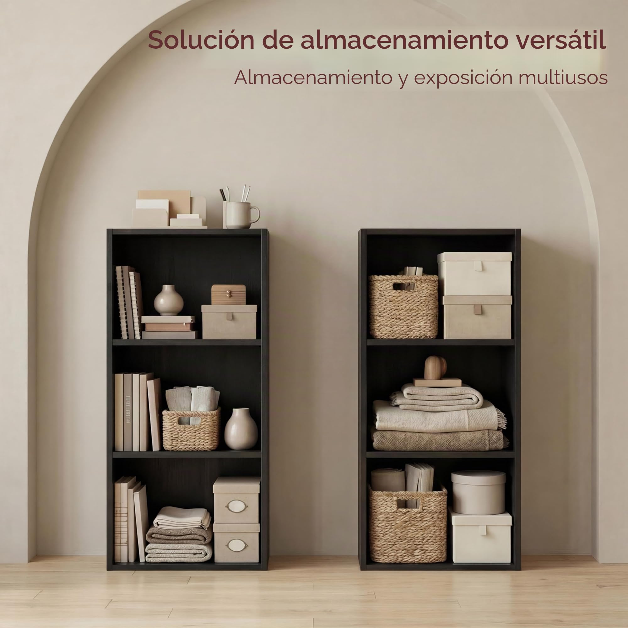 Home Discount Vida Designs Oxford - Estantería de 3 estantes, Hecha de Madera de Roble, para Oficina, Sala de Estar Moderno 80 x 32 x 24 cm Negro