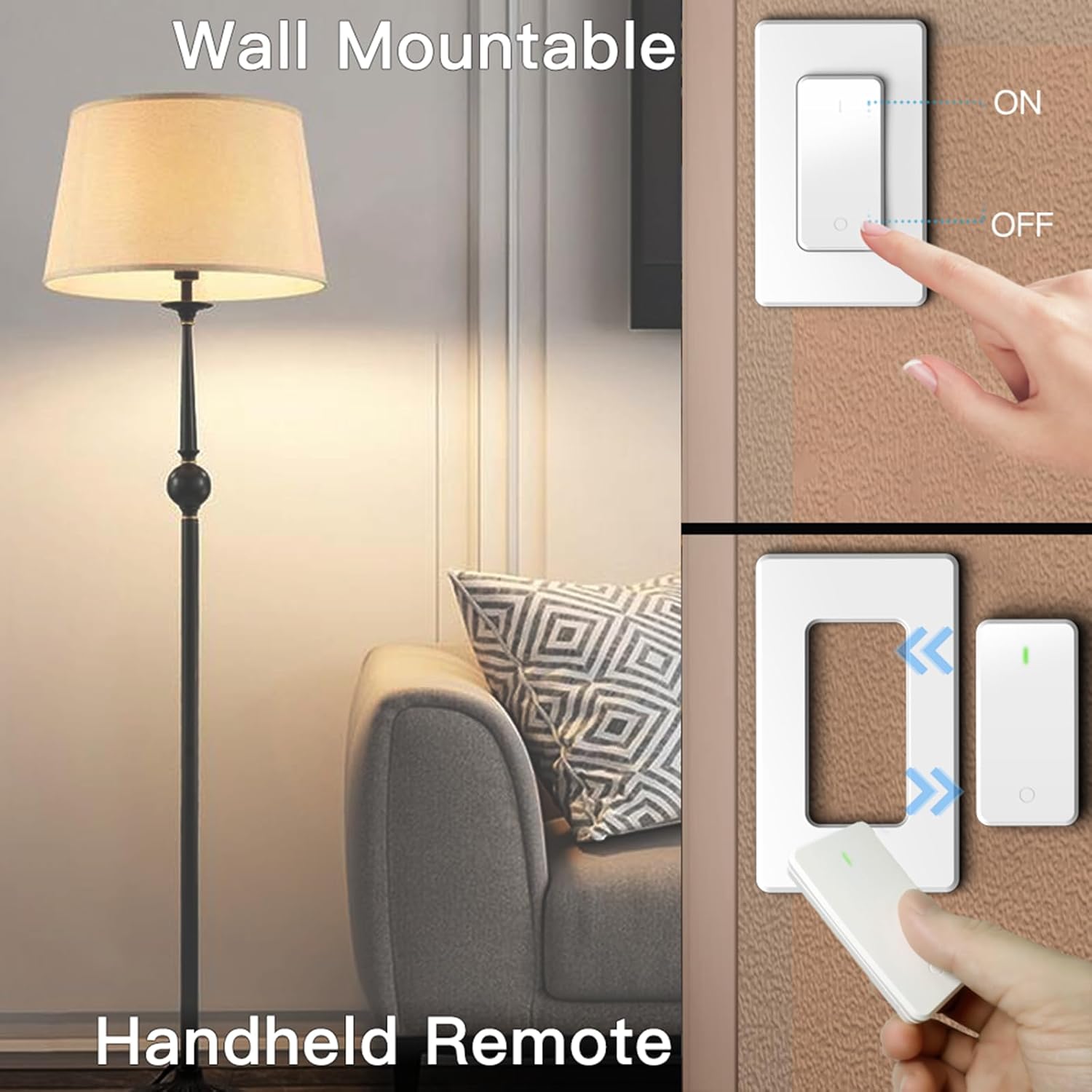 Remote Control Outlet Plug, Wireless Light Switch for Lamps and Household Appliances, 15A Remote Outlet Switch, Expandable, UL Listed, White