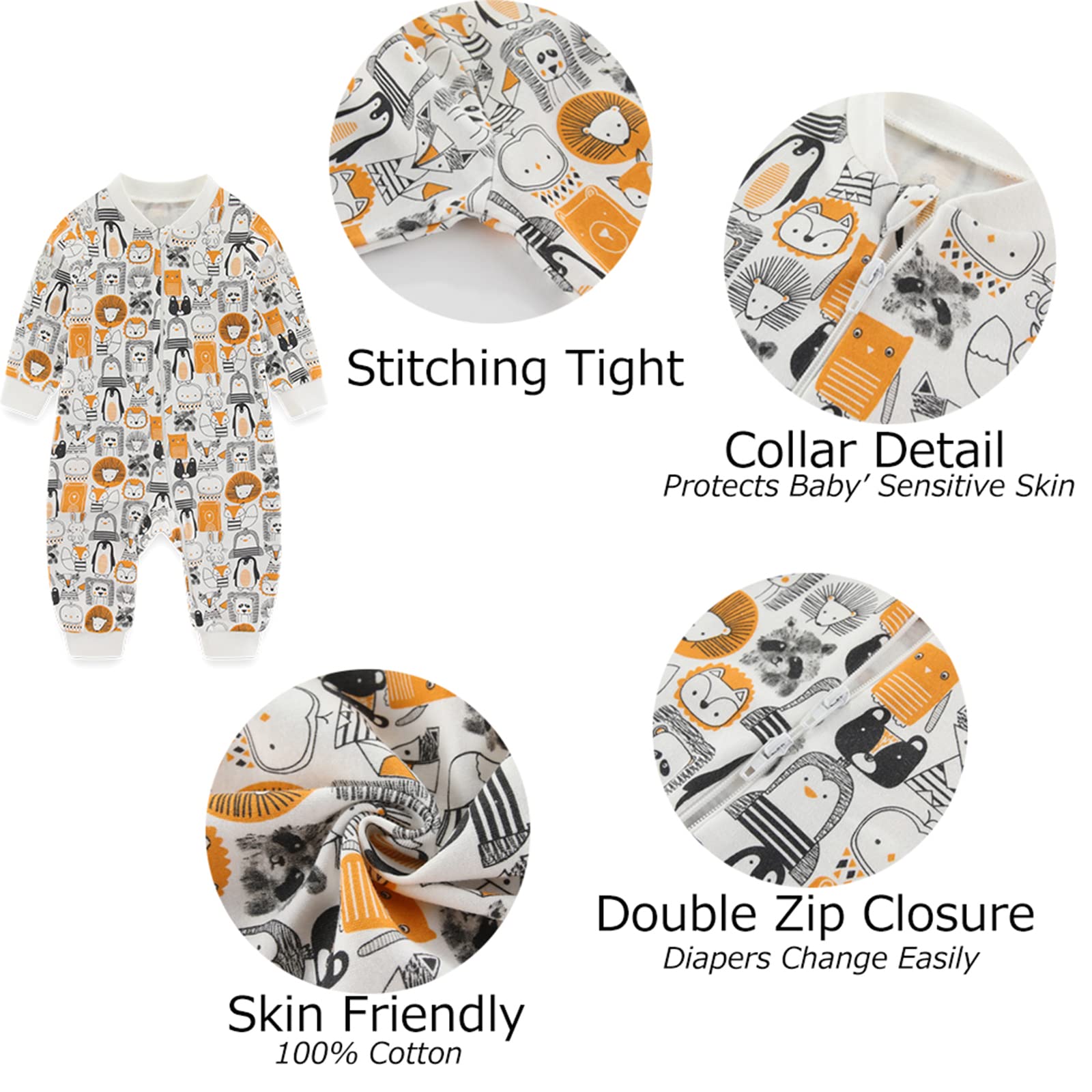 MAMIMAKA Pijama unisex para bebé recién nacido, con cremallera de 2 vías, pijama de algodón con pies, para dormir y jugar, paquete de 4, 0-18 meses