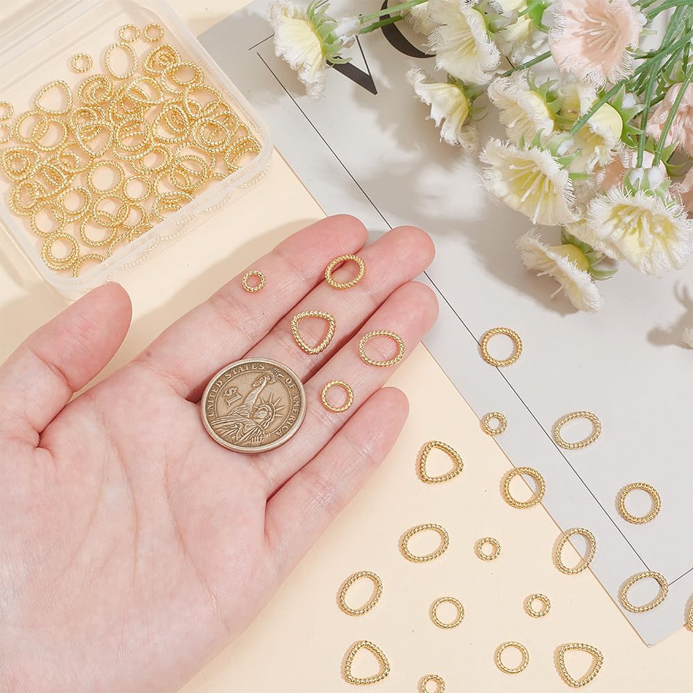 arricraft 100 Pcs Alloy Linking Rings, 5 Styles Gold Ring Triangle Oval Twisting Connector Rings Metal O Ring Connector Linking Rings Chain Links for Necklace Jewelry DIY Crafting - Image 3
