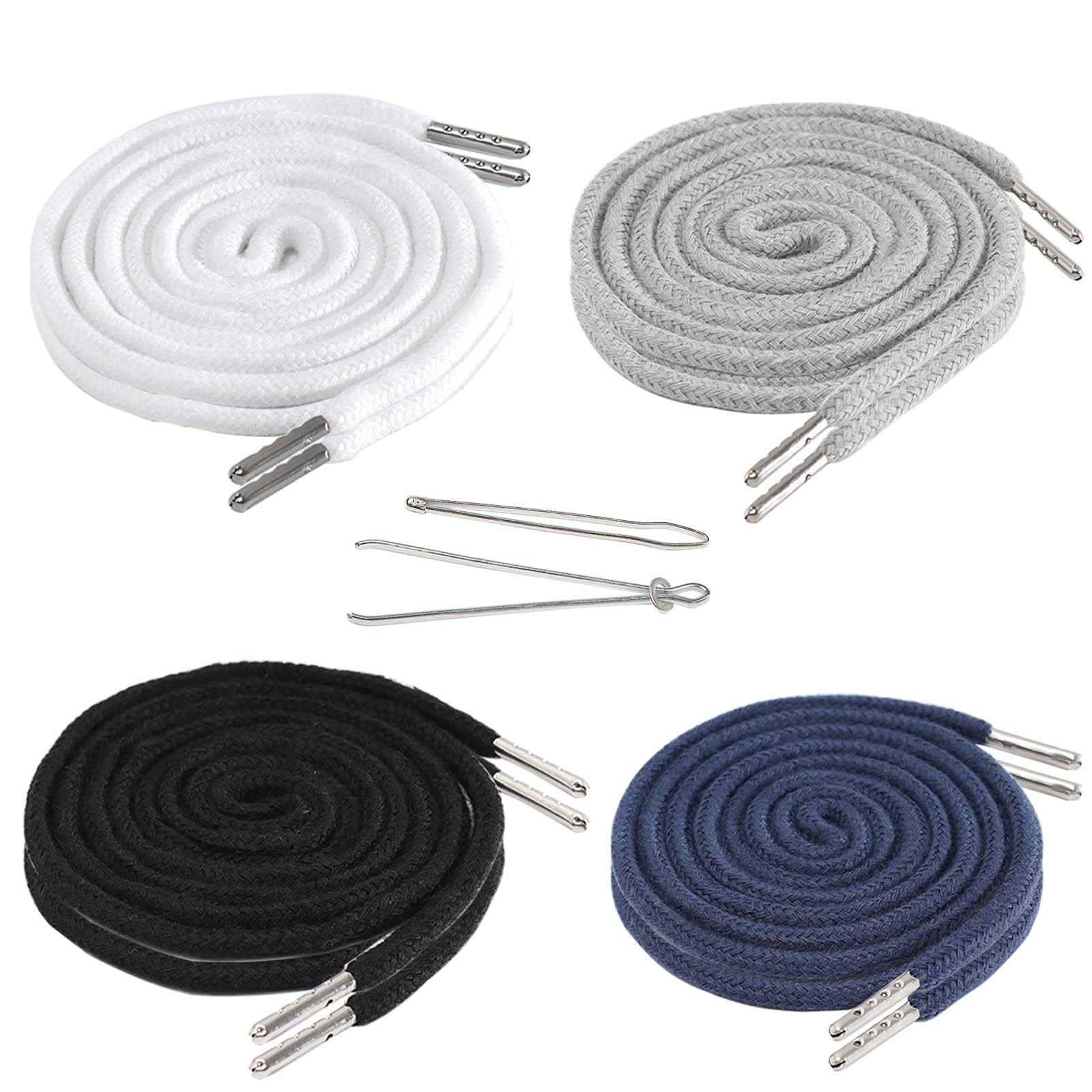 AYNKH 8Pcs Drawstring Cord Replacement with Easy Threaders, Hoodie Strings with Metal Cord Locks Ends for Sweatpants Pants Sweaters Sweatshirt Shorts