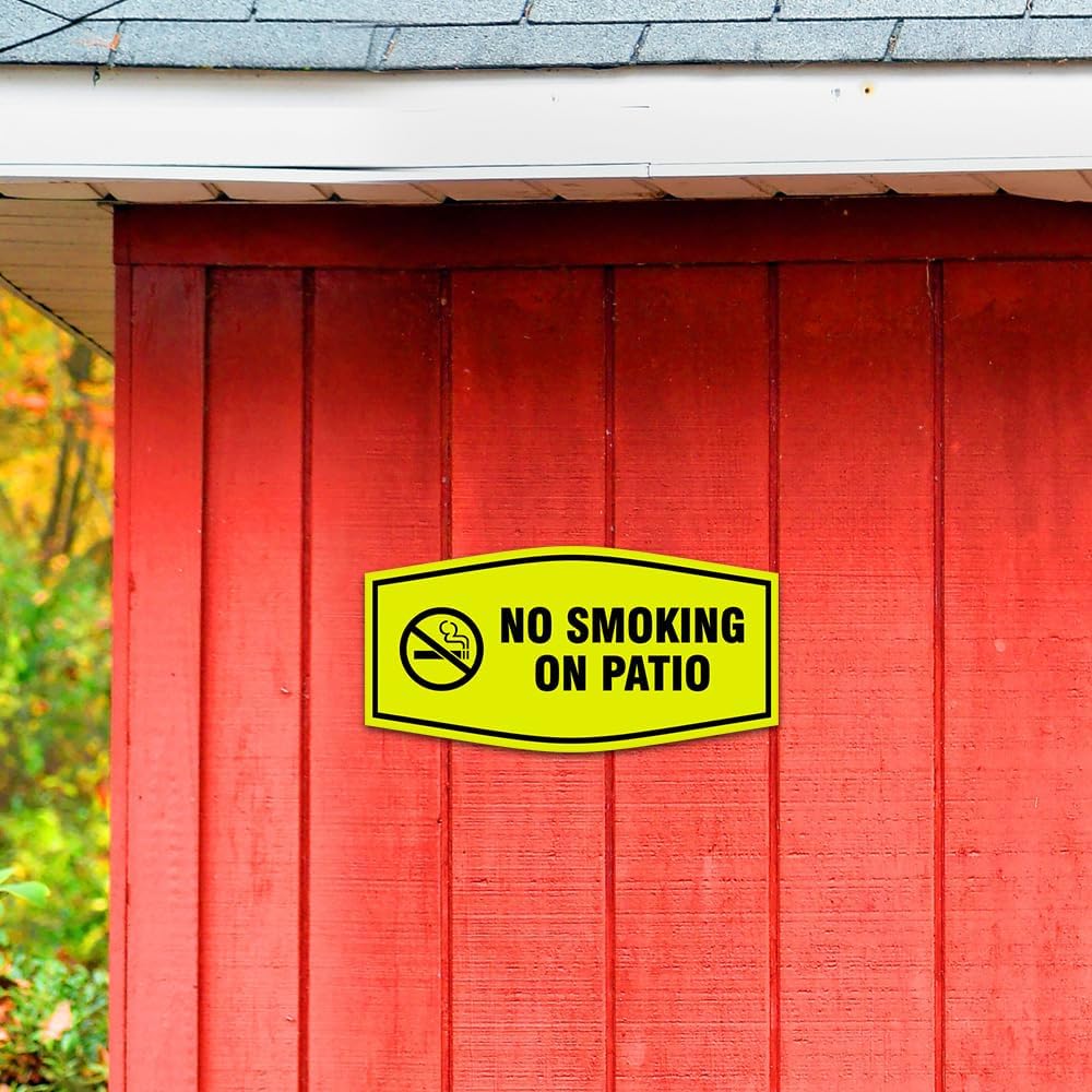 Signs ByLITA Fancy No Smoking on Patio Sign - Easy to Install - Hospitality Venue No Smoking Signage (Brushed Silver) - Medium 5 Pack