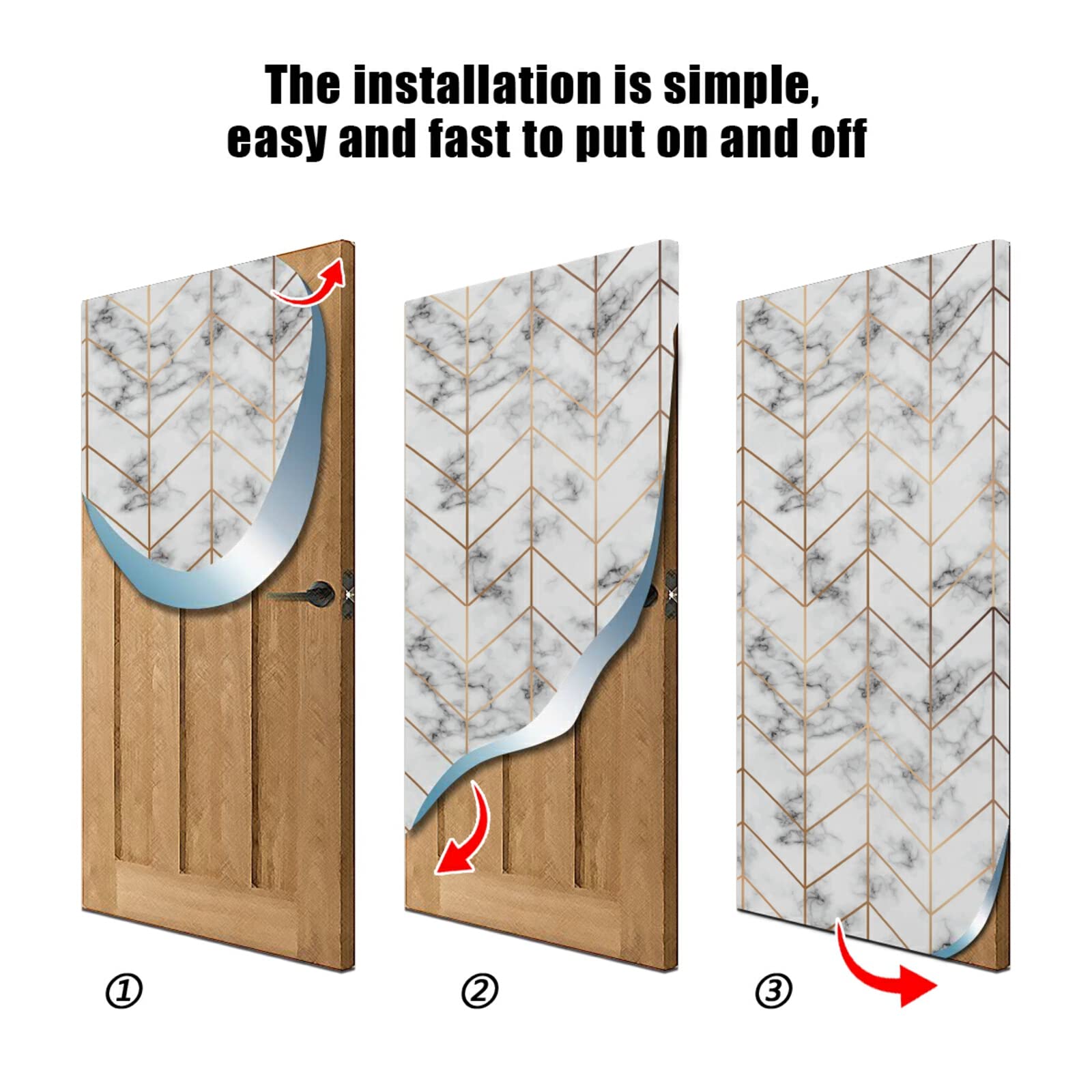 Modern Luxury Black White Marble Texture with Golden Geometric Lines Door Cover, Washable Fabric Durable Door Decoration Silk Microfiber for Front Door Porch Home Indoor Outdoor Party 36x98 inches