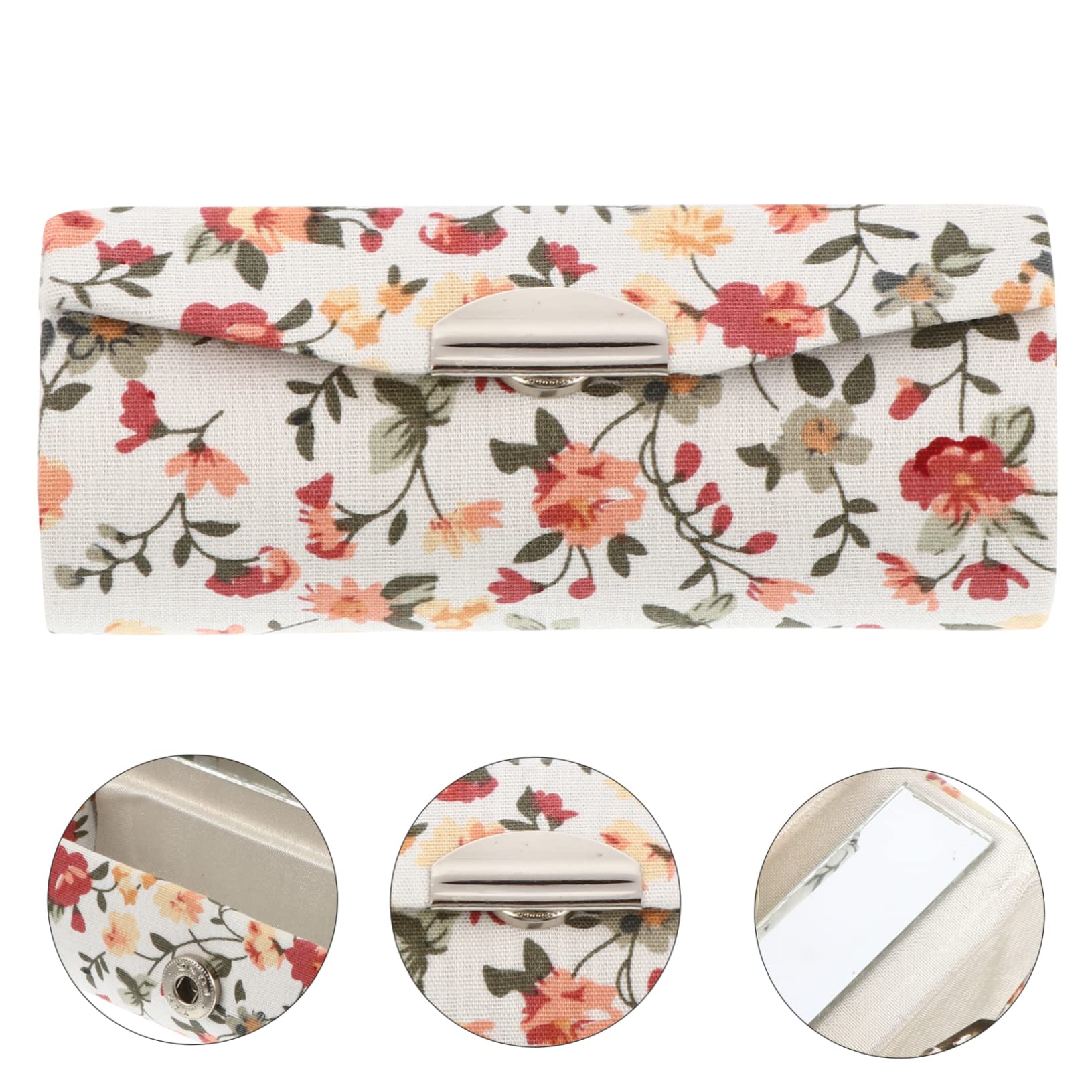 FRCOLOR Lipstick Case with Mirror for Handbag Elegant Brocade Cloth Compact Organizer Portable Makeup Storage Box for Women - Image 3