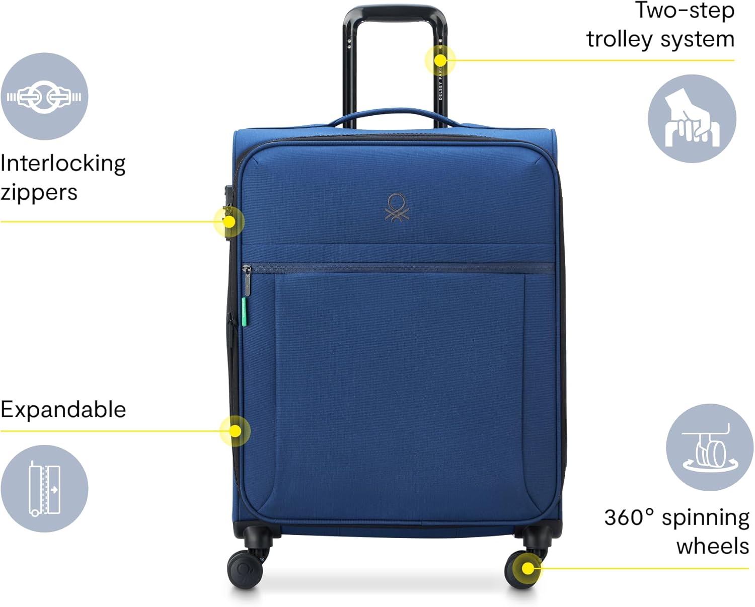 United Colors of Benetton Be Softside Expandable Luggage with Spinner Wheels, Faded Denim, Checked-Medium 23 Inch