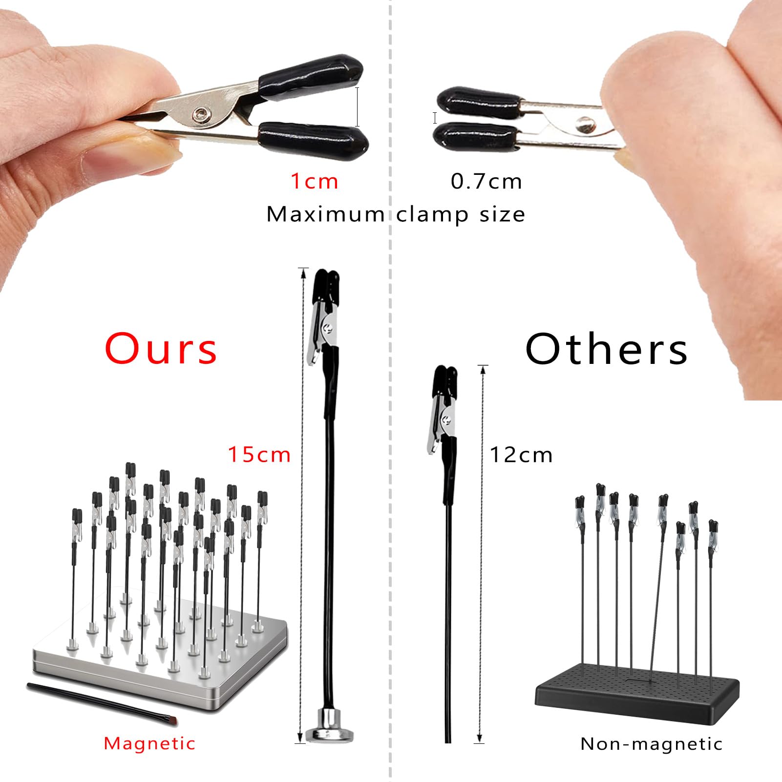 Ruimooto Troisième Main Professionnelle Avec Base Magnétique. 20 Pinces Crocodiles Flexibles, 1 Brosse Et 1 Boîte En Fer - Idéal Pour Les Aides à La Soudure, Les Accessoires De Modélisme (Grand