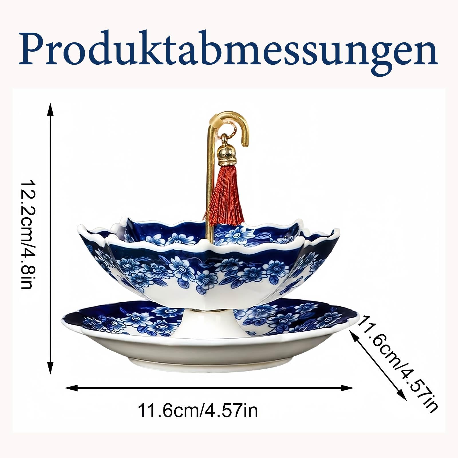 Umbrella Tea Strainer, Creative Regenschirm Teesieb aus Keramik, Blau-Weißes Porzellan-Rotationsdesign, Praktischer Teeschirm für losen Tee (2PCS Blaue Blume-Set)