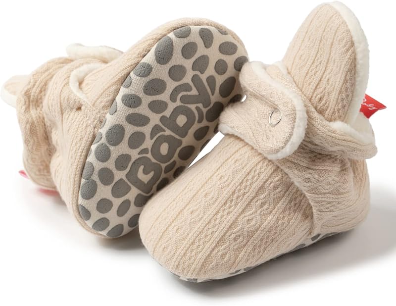 Unisex Newborn Baby Cotton Booties Non-Slip Sole for Toddler Boys Girls Infant Winter Warm Fleece Cozy Socks Shoes