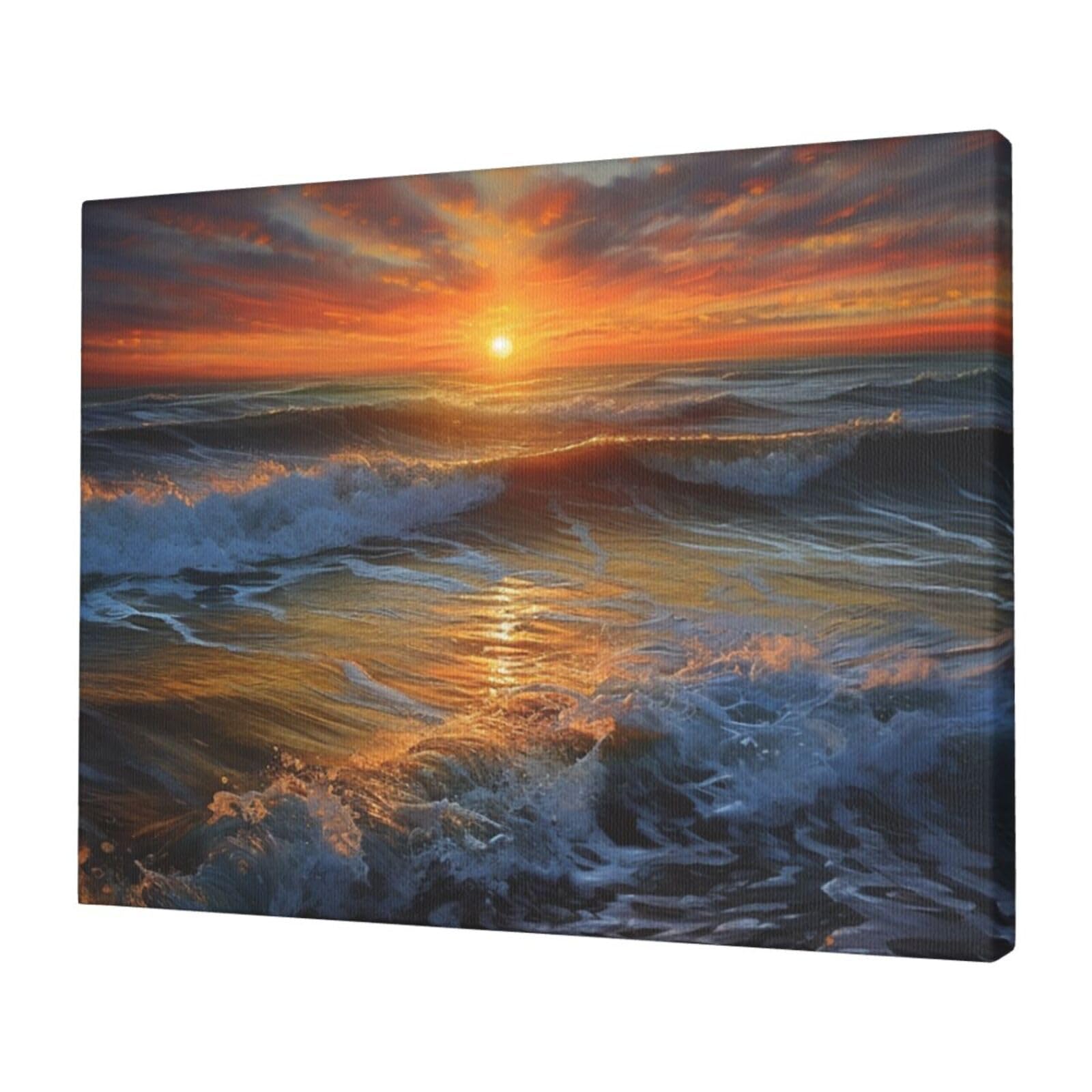 FodPand Canvas Wall Art for Living Room Wall Decor 12"x16" Modern Artwork Painting Pictures Hanging Canvas Prints Sunset Seascape Aesthetic Wall Art for Bedroom Bathroom Office Wallart Decor