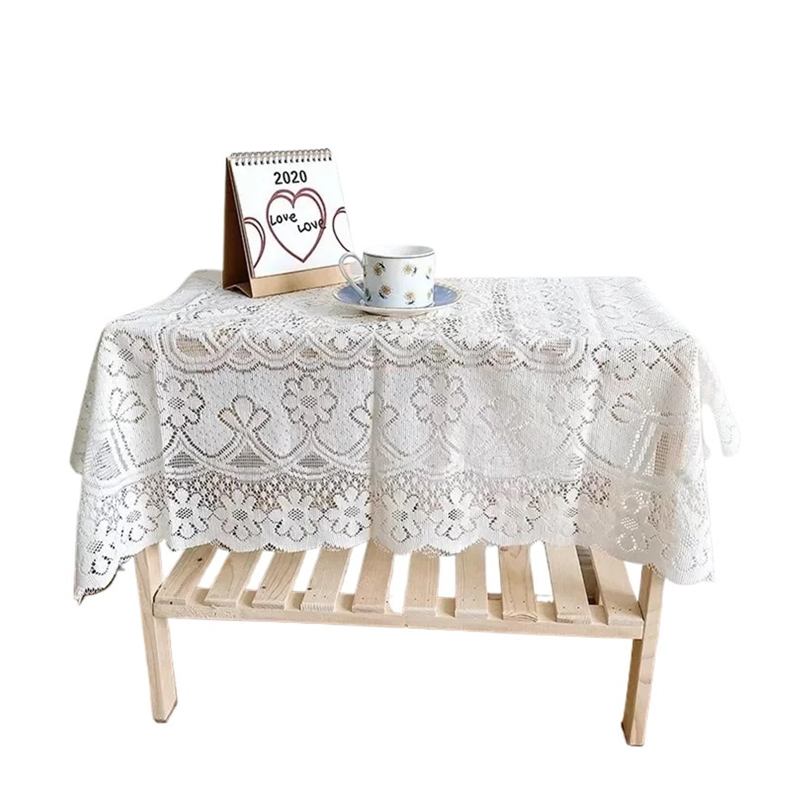 ZHSOAO Lace Table Cloth Retro Mesh Tablecloth Rectangle Cover Banquet Wedding Party Home Decor for Furniture Dresser(90x90cm)
