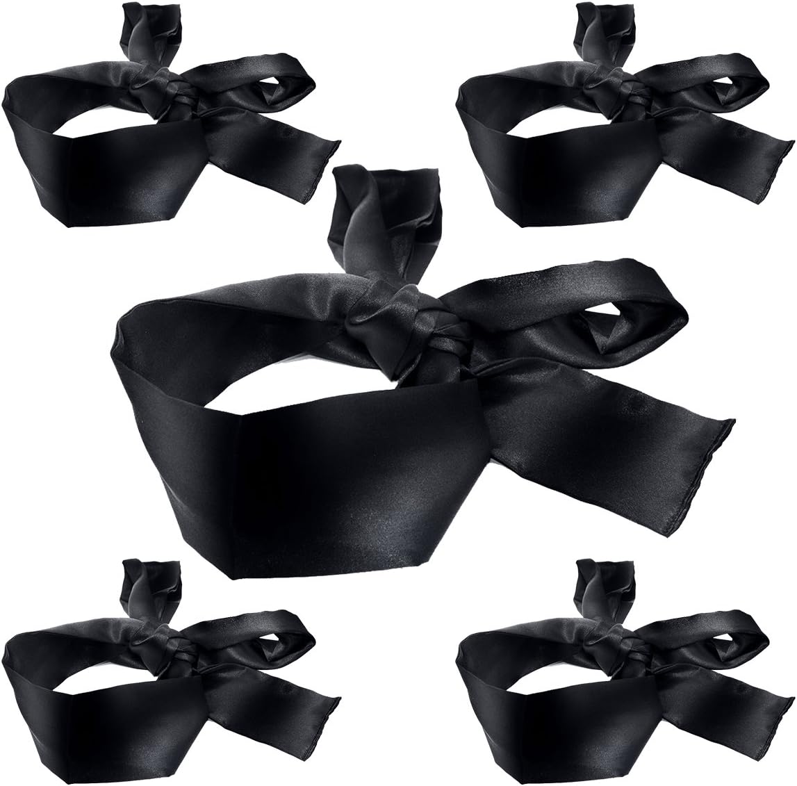 Black Satin Blindfold 5 pack；Sleep mask Comfortable Eye Covers Night Blinder for Women Men lenght- 59"
