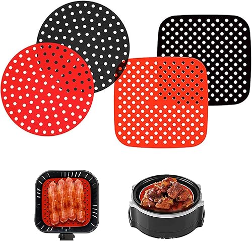 4 ollas de silicona para freidora de aire, accesorio para freidora de aire de fácil limpieza, cesta reutilizable para freidora de aire de grado