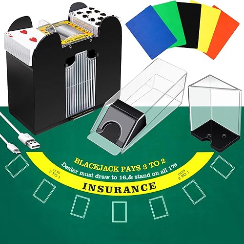 Miniatura 7 de Aoriher Juego combinado de Blackjack, incluye Blackjack Layout Felt Blackjack Shoe 6 barajas, bandejas de descartar para Blackjack, 10 tarjetas