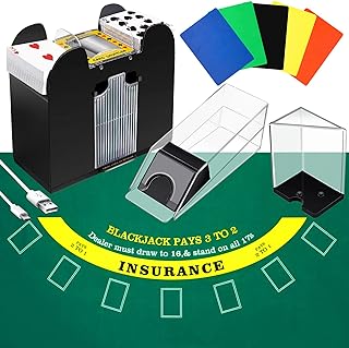 Aoriher Blackjack Game Combo Set, Include Blackjack Layout Felt Blackjack Shoe 6 Deck Automatic Card Shuffler Discard Holder Trays for Blackjack 10 Cut Cards for Casino, Party Night