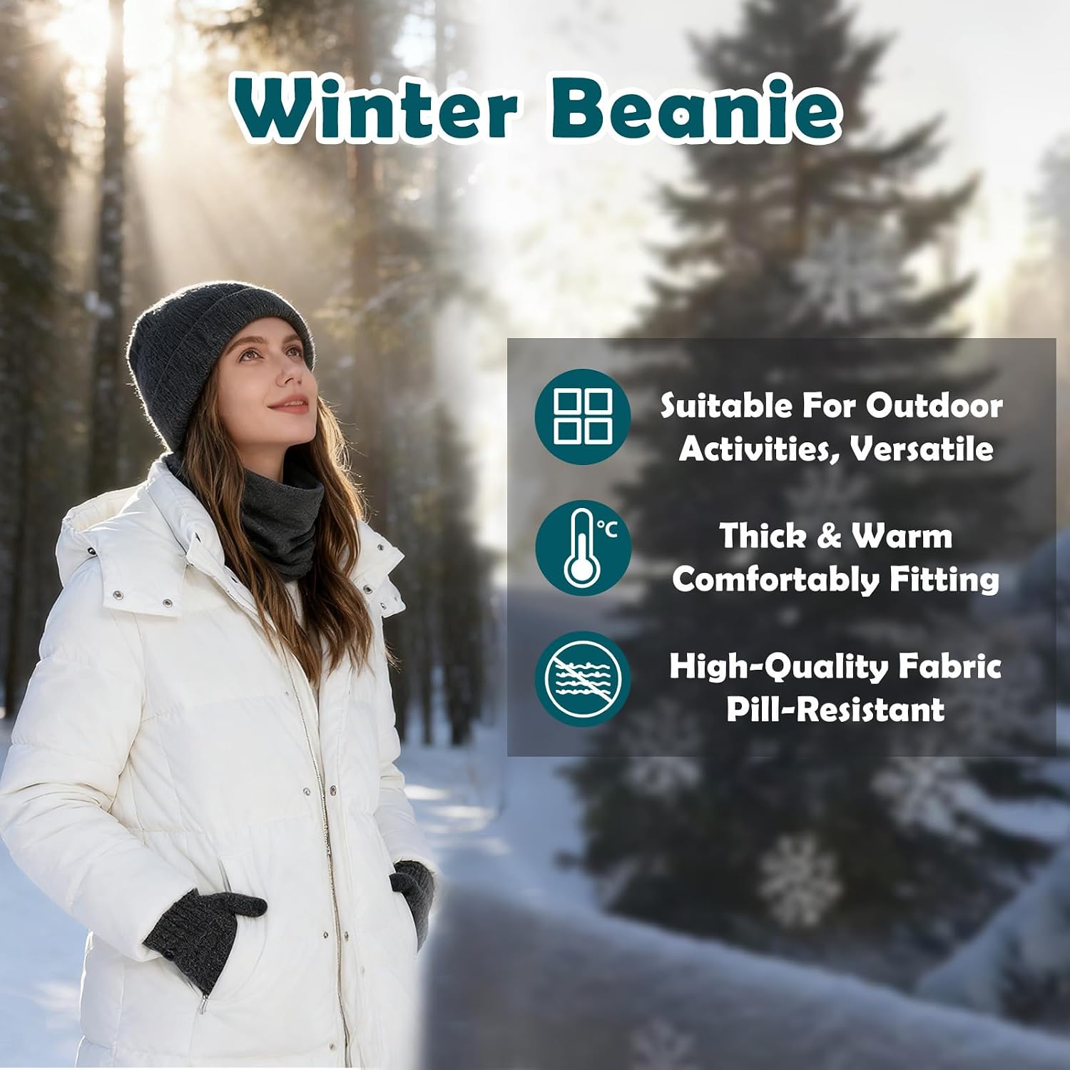 3PCS Winter Hats Neck Gaiter Gloves Set Knit Warmer Winter Skull Cap Beanie for Women Soft Frabic Face Cover Warm Gloves image 4