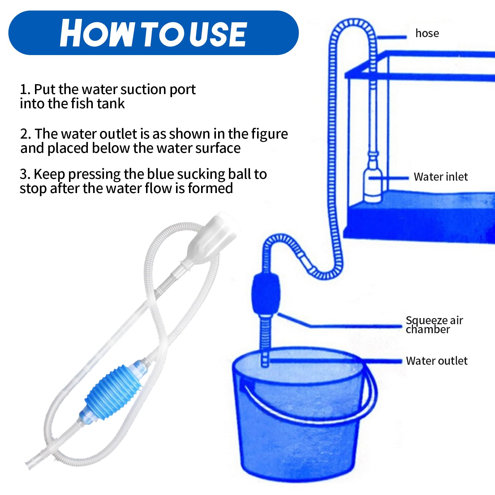 5 in 1 Fish Tank Cleaner Kit, Aquarium Cleaning Kit Fish Tank Cleaning Kit with Aquarium Syphon, Fish Tank Scraper, Spoon Net - Image 3