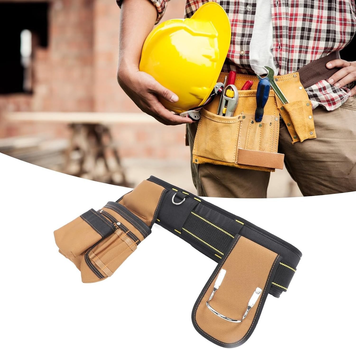 Cintura Porta Attrezzi Regolabile con 12 Tasche, Borsa Lavoro Imbottita con 12 Tasche Sganciabili, con Portamartello, per Chiodi, Viti, Metrino e Cacciaviti