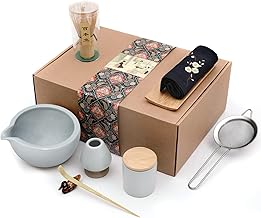Artcome 9Pcs Japanese Matcha Tea Set, Matcha Bowl with Pouring Spout, Matcha Whisk, Ceramic Whisk Holder, Tea Scoop, Matcha Powder Caddy, Traditional Handmade Matcha Ceremony Gift Box Kit