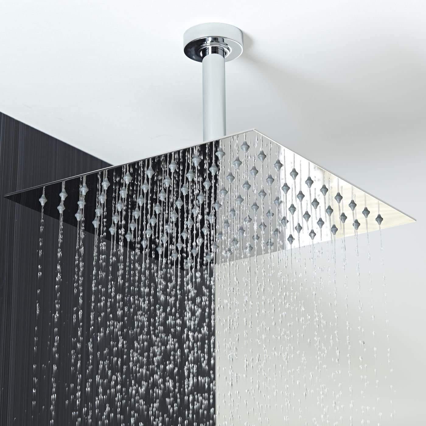 16 Inch Shower Head Rainfall Solid Square Ultra Thin 304 Stainless Steel Brushed Nickel Adjustable Rain Shower Head