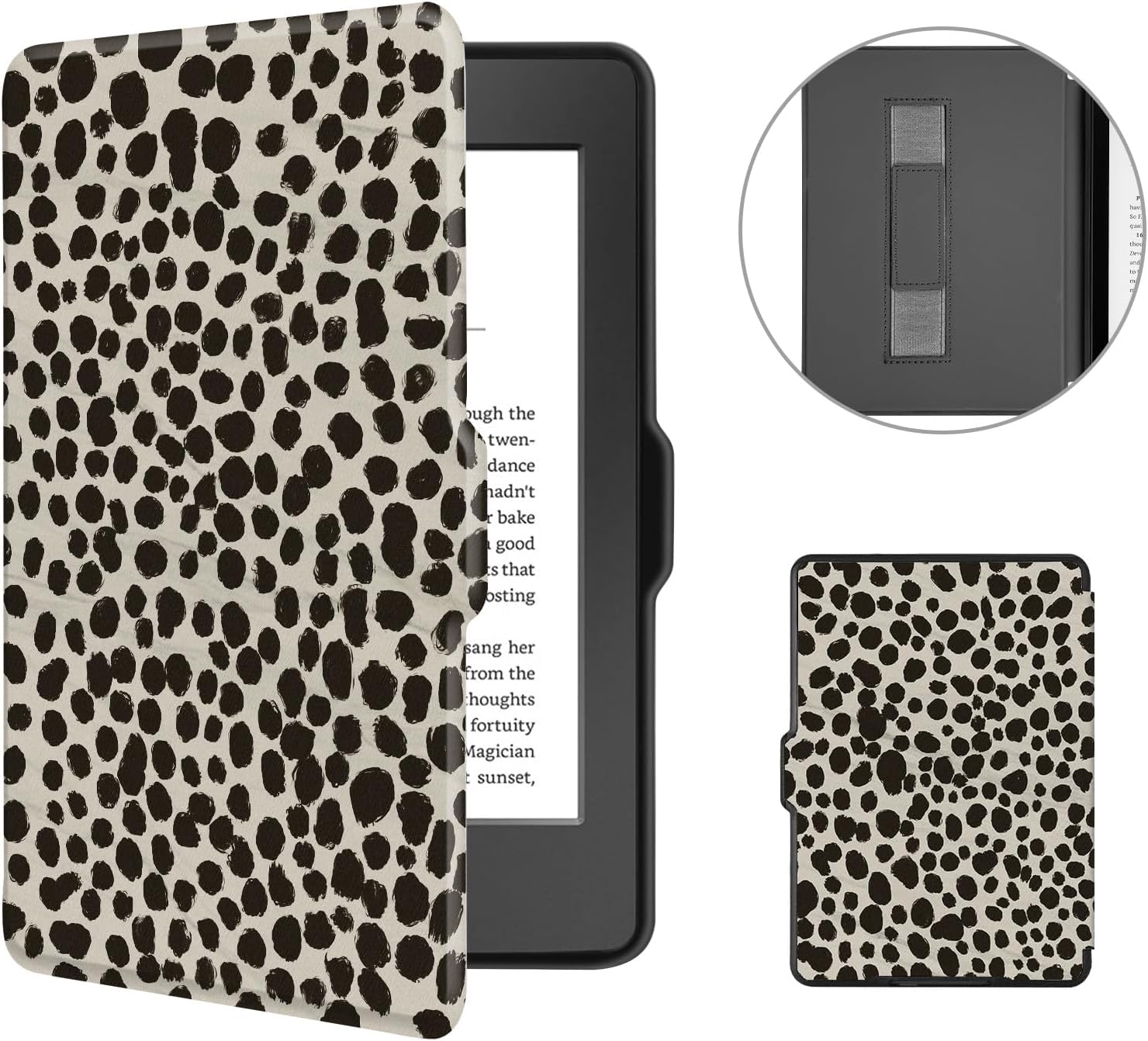 MOROCK Case for 6" Kindle Paperwhite 5th/6th/7th Generation 2012-2017 Released(Model No. EY21 & DP75SDI), Premium Lightweight PU Leather Cover with Hand Strap, Auto Wake/Sleep, Khaki Leopard Print