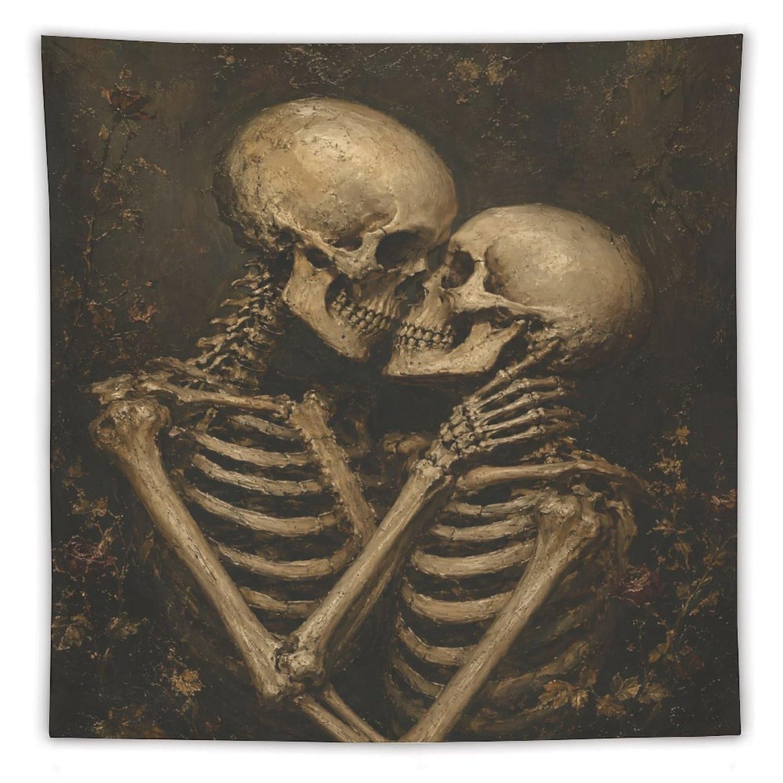 H3B8U2Y5 Skeleton Couple Embrace Portrait Wall Tapestry, Entryway