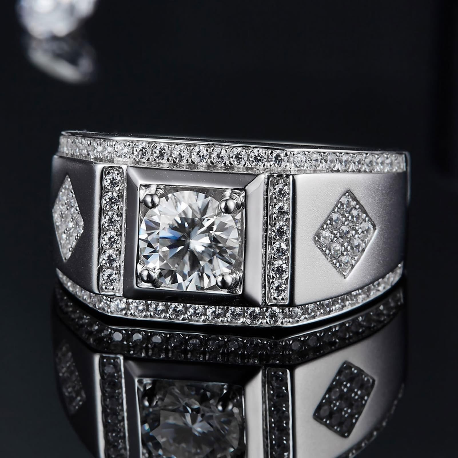 Männer Ringe, Halo-Design, 4 Zinken Ringe Herren Weiß Moissanite Ring 1ct Trauring Ehering Verlobung Hochzeit Geschenk