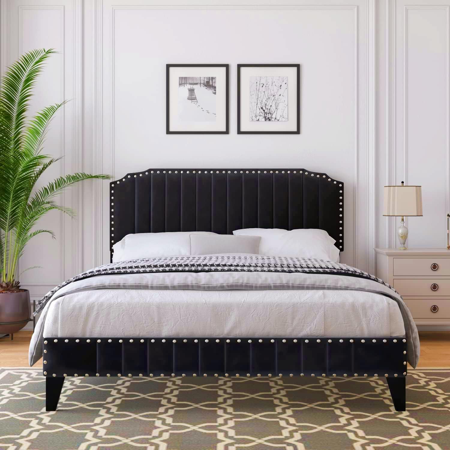Queen Bed Frame with Headboard Queen Size Upholstered