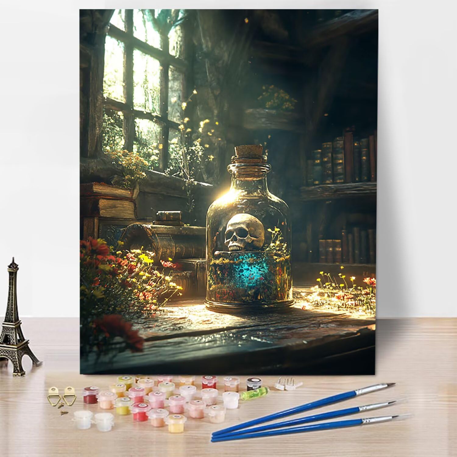 Malen Nach Zahlen für Kinder Und Erwachsene Skelett, DIY Handgemalt Ölgemälde Kit für Anfänger und Erwachsene,Malen Nach Zahlen Leinwand Geburtstagsgeschenk, Ohne Rahmen 70 x 95 cm Flasche IN-M