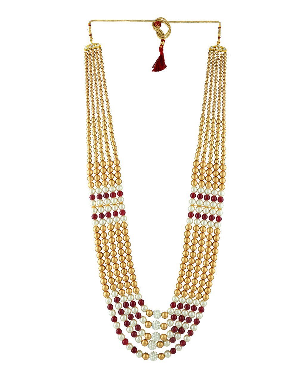 Golden-Maroon Combination Multiple Layers Royal Looking Traditional Dulha Necklace for Men (ZGM-311)-image-38