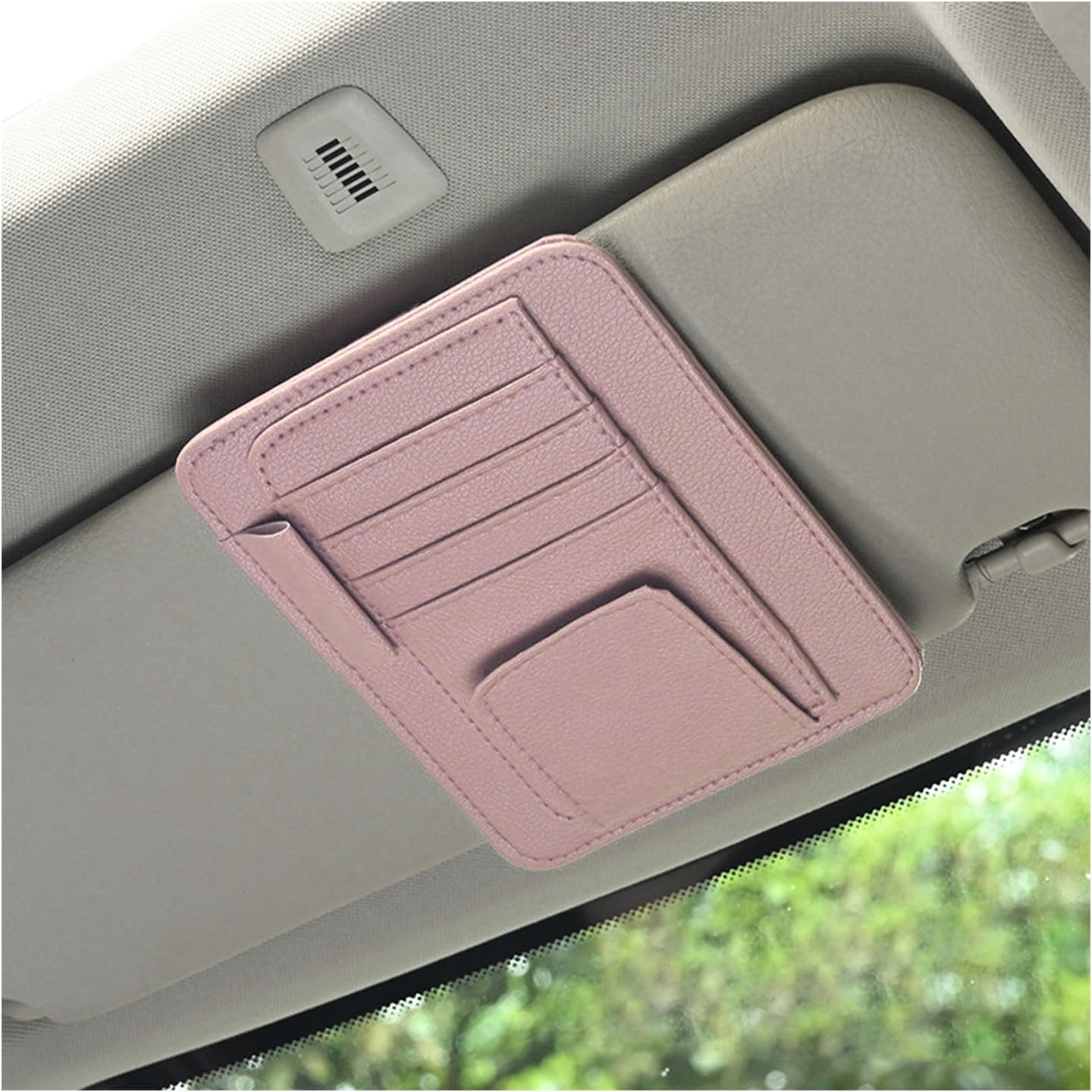 Augeny Car Sun Visor Organizer, Small Auto Visor Organizer and Storage, Registration and Document Holder, Vehicle Accessories for Sunglasses, Document, Card, Pen, Driver License (Pink)