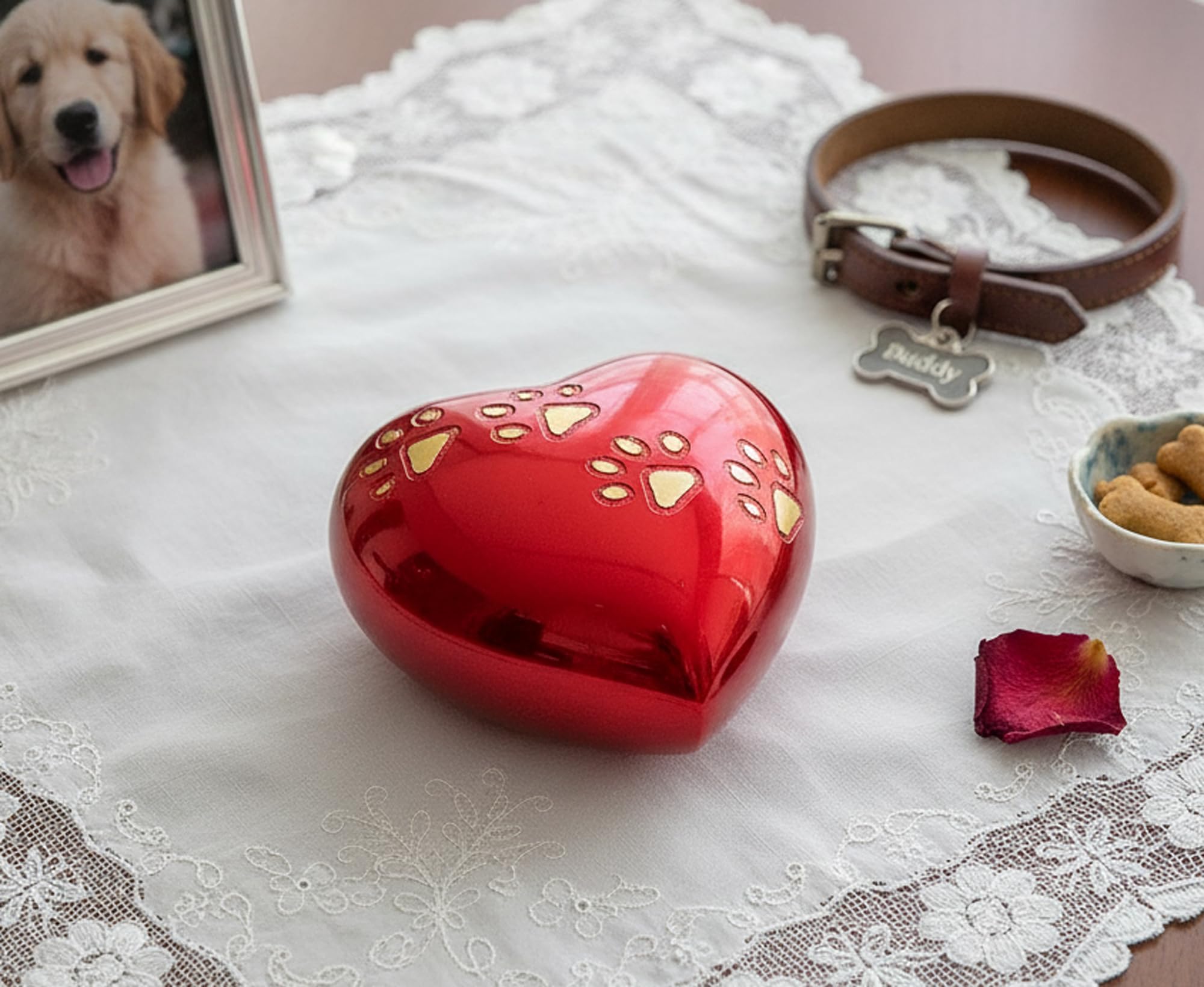 eSplanade Heart Shaped Pet Cremation Urn Memorial Container Jar Pot with Box | Metal Urns Burial Urns Memorial Keepsake Urns for Pets - Red - 2.75" Inches