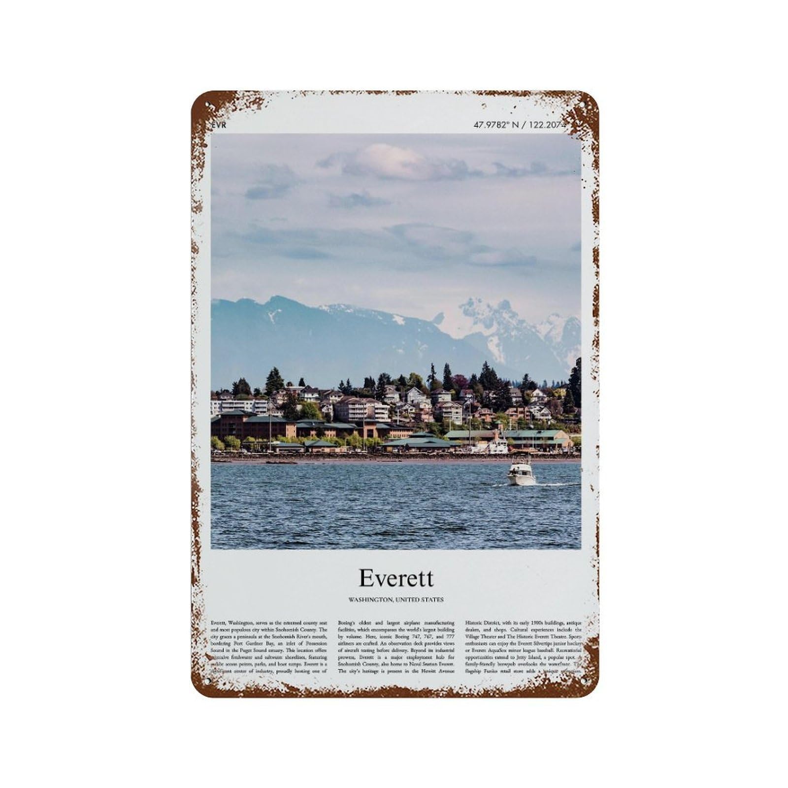 xiaoxiaoshen Everett Washington, United States, USA City Scenery Wall Decor Art Metal Tin Poster Modern Home Decor Art Home Bar Shop Decorations Vintage Sign 30x20cm