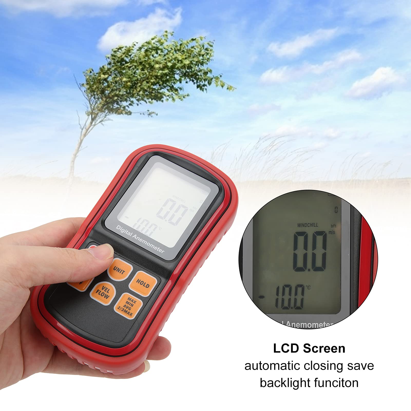 8909 Bardzo Dokładny Tester Prędkości Wiatru Ręczny Cyfrowy Anemometr do żeglarstwa Wędkarstwo Piesze Wędrówki Wiatr Wyświetlana prędkość i prędkość