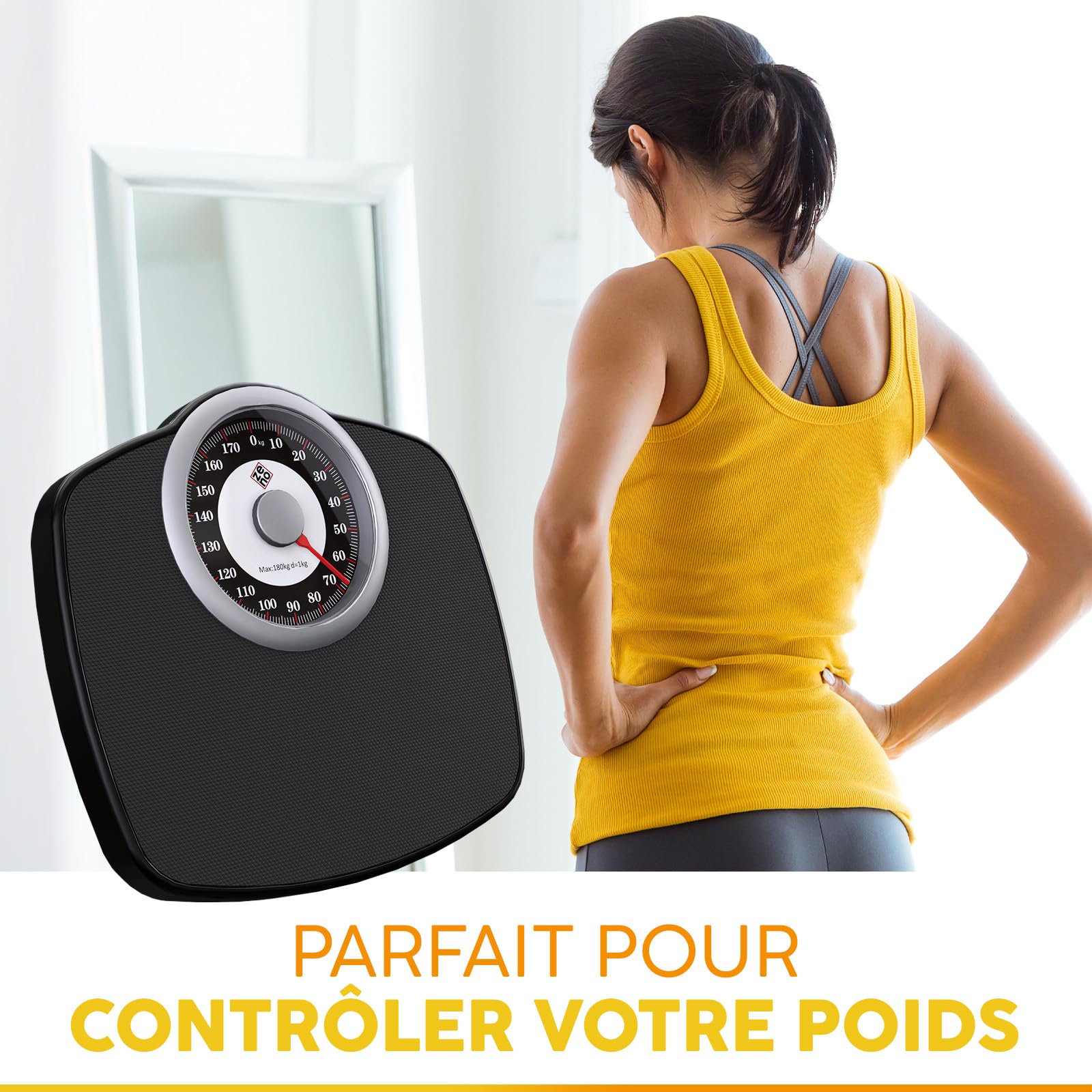 Zeno A25 Pèse-Personne Pour Poids Corporel - Jusqu’à 180 KG - Cadran 5,3” Sur Plateforme 31x30 CM - Surface en Caoutchouc Antidérapant - Pèse-Personne Analogique - Durable Avec 20 Ans de Garantie