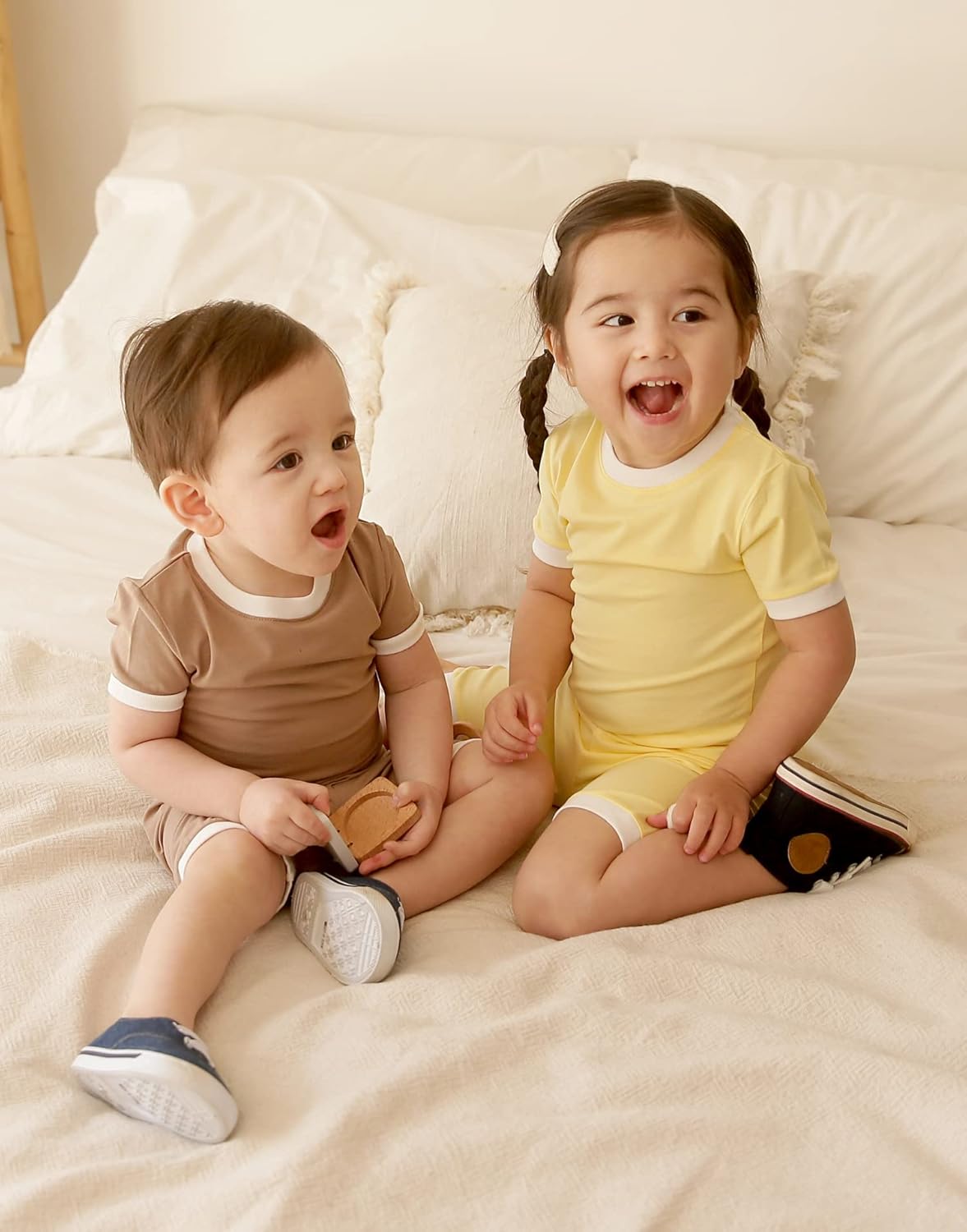 VAENAIT BABY Infant Toddler Junior Pajamas Pyjamas Sleepwear Set Solid Cotton Daily Short Summer Pjs Set Macaron 6M-12Y - Image 2