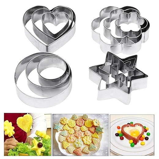 PureBake Cookie Cutters Shapes Baking Set, 12PCS Flower Round Heart Star Shape Biscuit Stainless Steel Metal Molds Cutters for Kitchen Baking Halloween Christmas Small Cookie Cutters