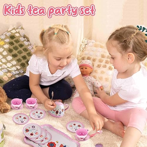 Miniatura 7 de Lajeje Juego de té para niñas pequeñas, regalo para niños de 3, 4, 5, 6 años, juguetes para niños pequeños, juego de fiesta de té para niñas
