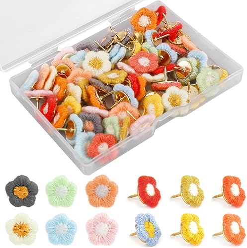 60 alfileres de flores, chinchetas de color, tablón de anuncios, tablones florales para tablero de corcho, mapa, fotos, oficina, hogar, decoración